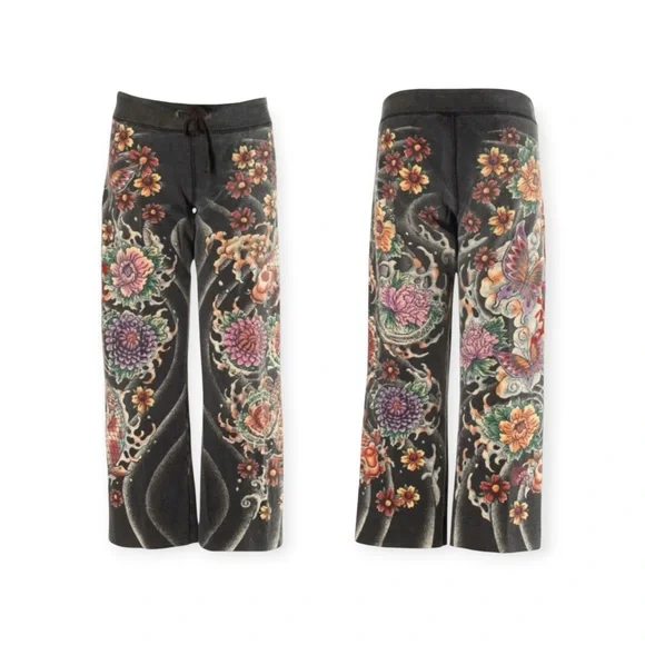 Rare: Y2K Lucky Brand ❀ Embroidered Asian Koi Butterfly Sweatpants ❀ Black ❀ L - Picture 2 of 16